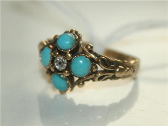 Gold diamond & turquoise dress ring